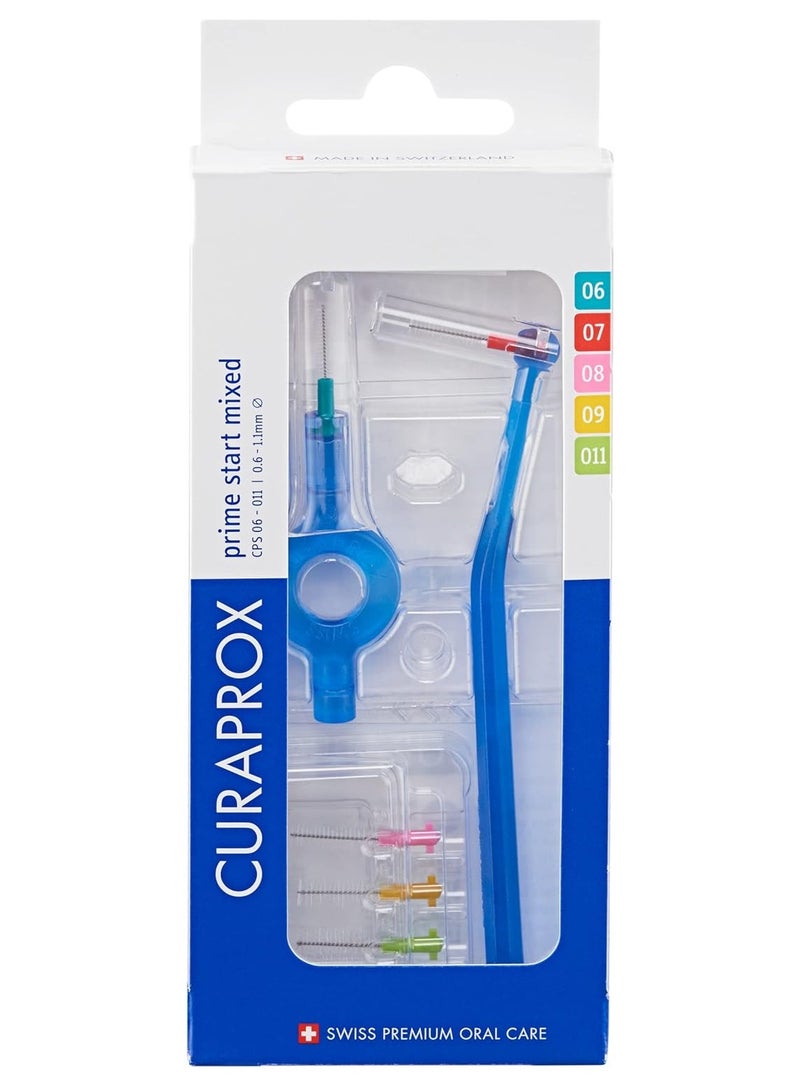 Curaprox Prime Start Interdental Brush Kit, Mixed Pack - 5 x Mixed Size Interdental Brushes + Interdental Toothbrush holders