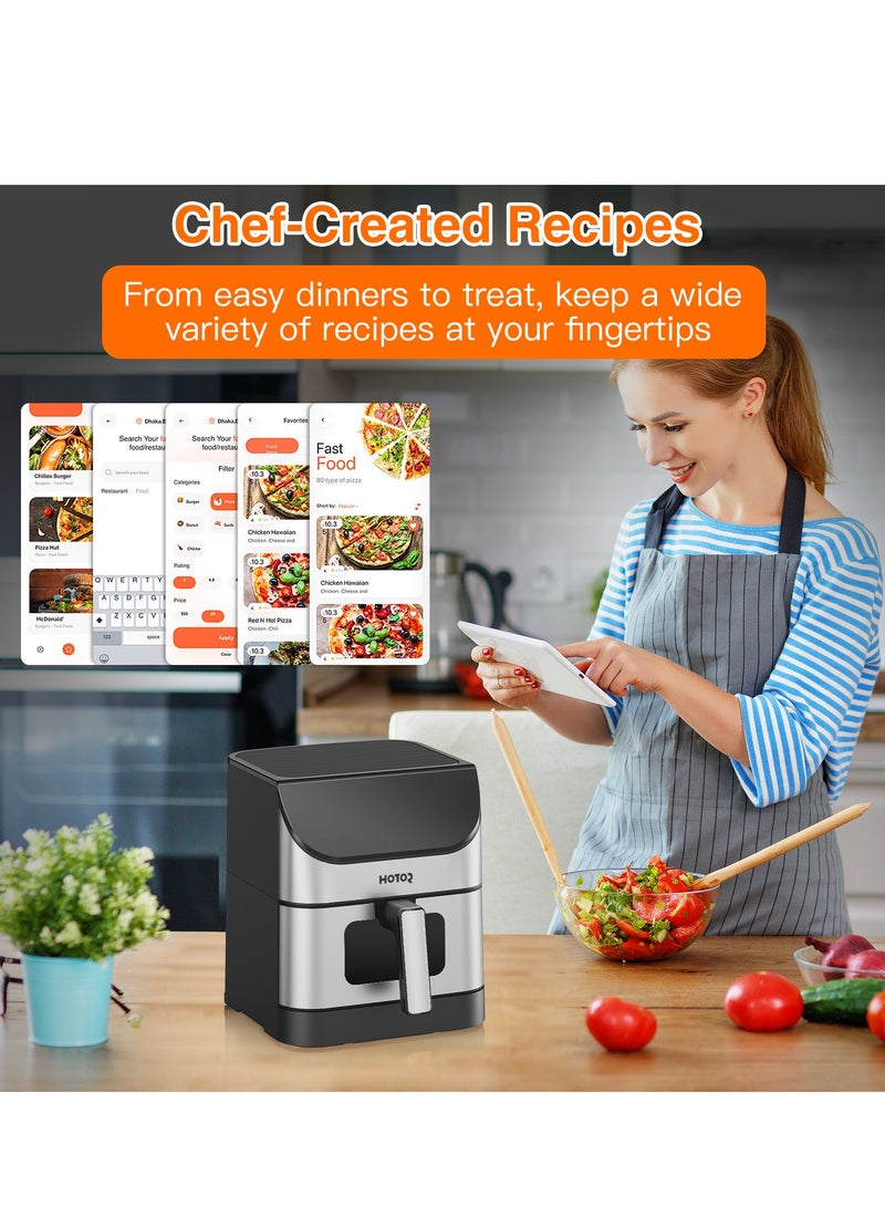 Best Smart  Air Fryer 6L, Stainless Steel  Non Stick Air Fryers with Clear Window and Internal Light, Hot Air Circulation Frying Grilling Fryer for Roast/Bake/ Dehydrate with  Removable Basket