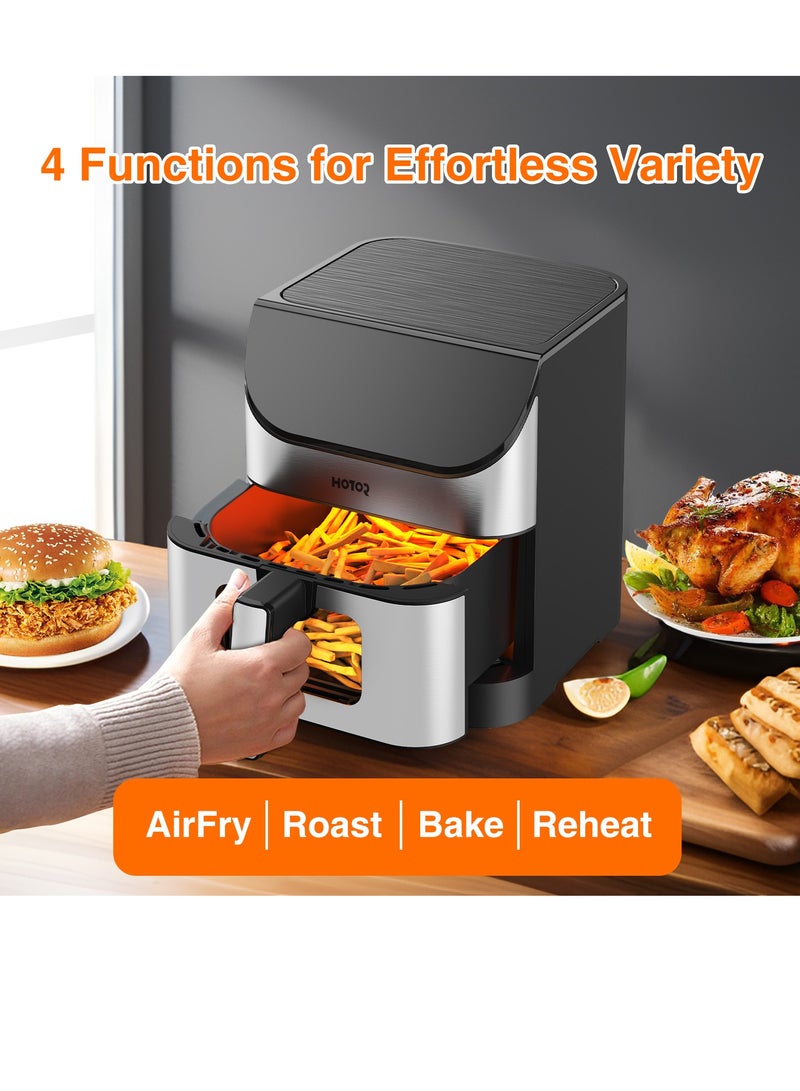 Best Smart  Air Fryer 6L, Stainless Steel  Non Stick Air Fryers with Clear Window and Internal Light, Hot Air Circulation Frying Grilling Fryer for Roast/Bake/ Dehydrate with  Removable Basket