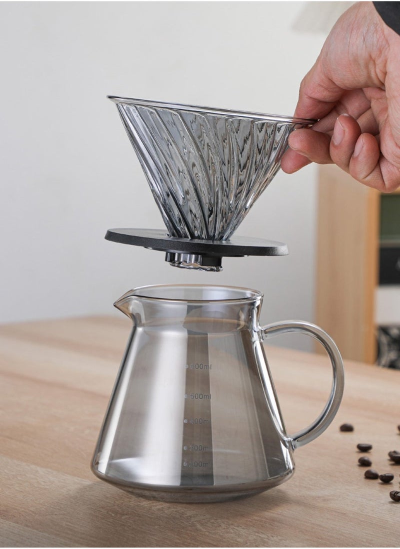 V60 Coffee Dripper Set Pour Over Coffee Coffee Set Glass Coffee Maker 2 in 1 Pour Over  Tea Set for Home for Office Glass Sliver 600ml