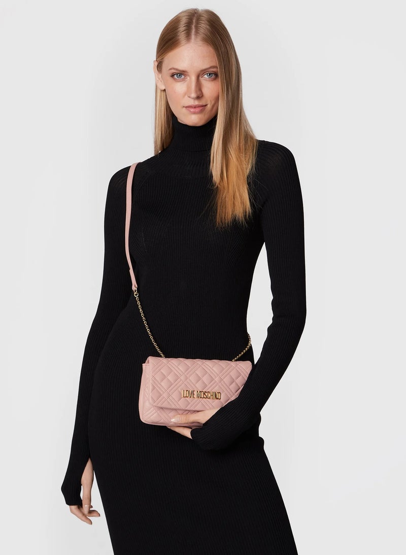 Soft Pink  Handbag with Gold Accents for Stylish Women