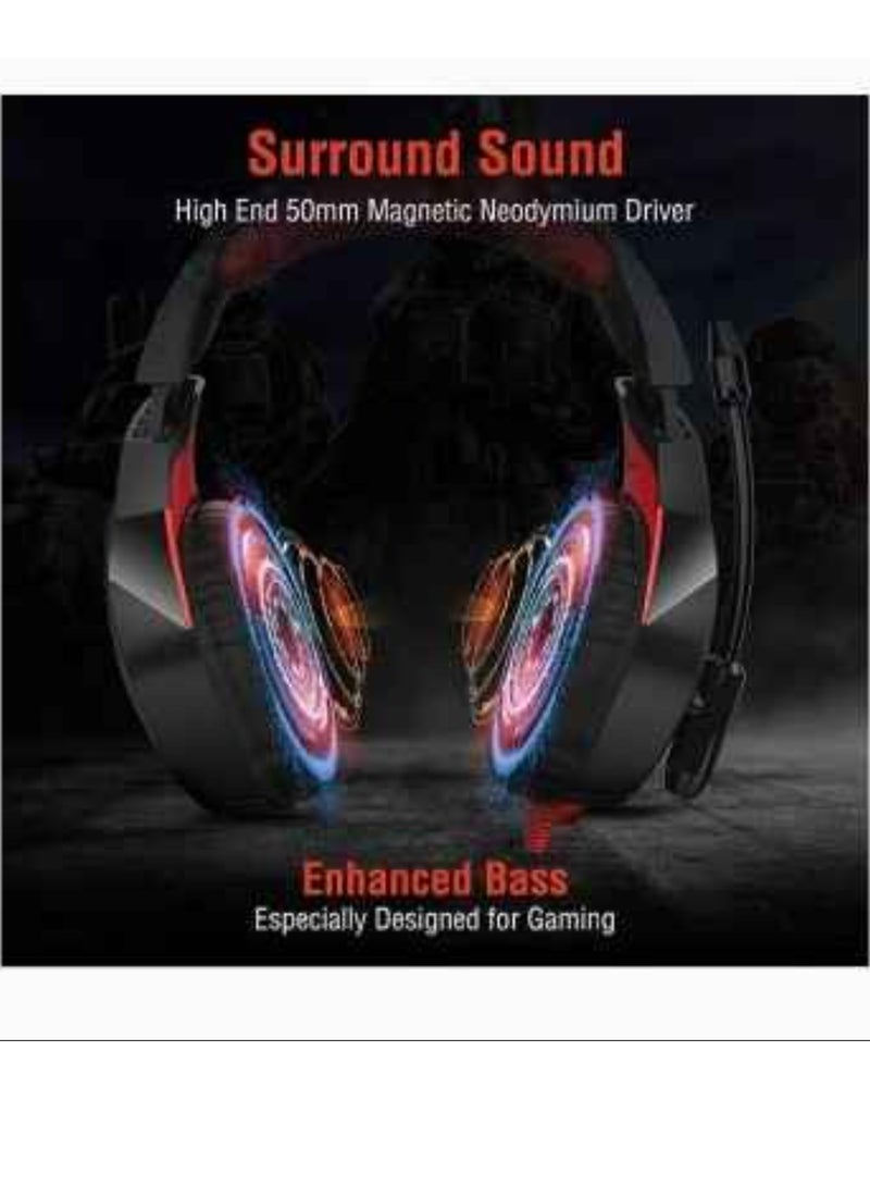 Gaming Headphone Onikuma K1B Wired Gaming Headset With Stereo Surround Sound ,Led Light(Black/Red),Over Ear