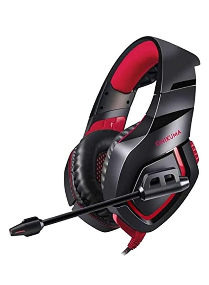 Gaming Headphone Onikuma K1B Wired Gaming Headset With Stereo Surround Sound ,Led Light(Black/Red),Over Ear