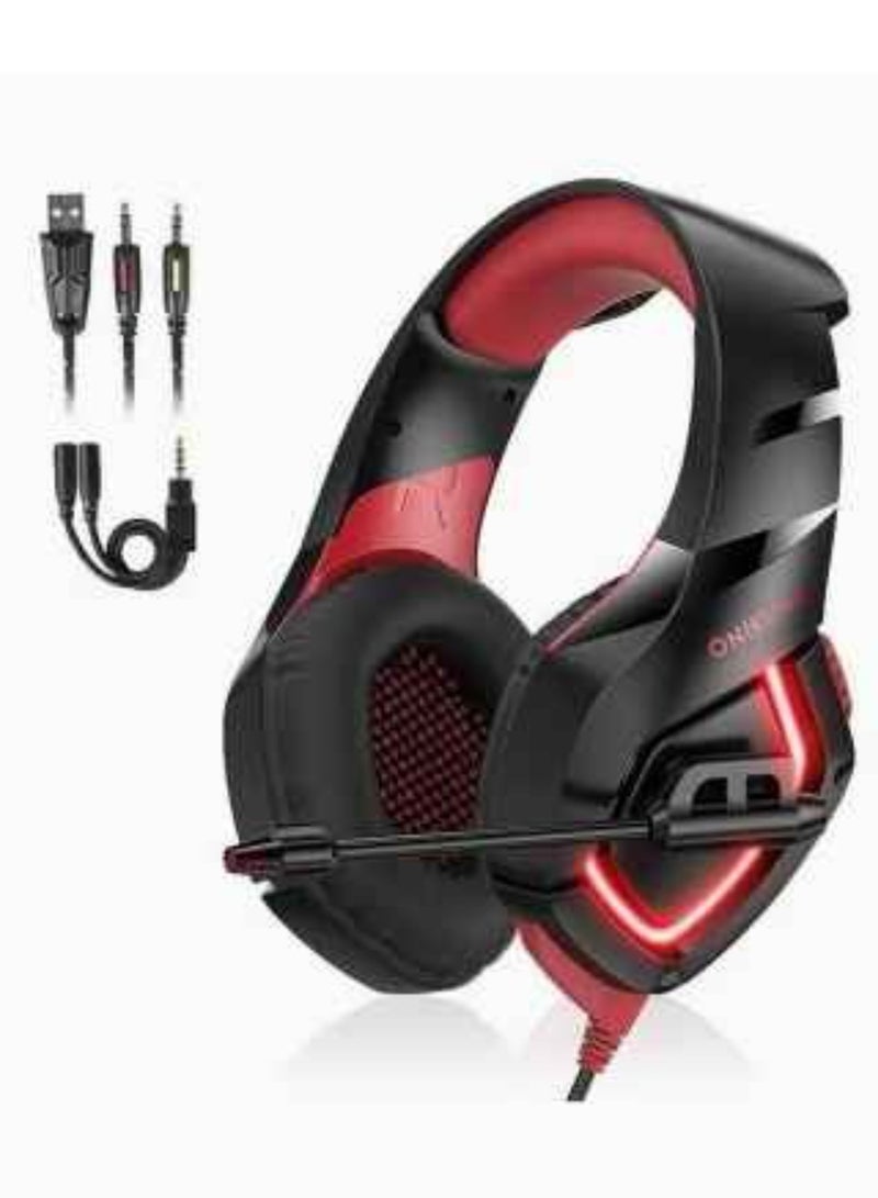 Gaming Headphone Onikuma K1B Wired Gaming Headset With Stereo Surround Sound ,Led Light(Black/Red),Over Ear