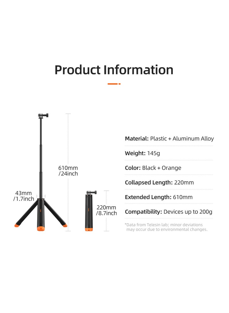 Floating tripod selfie stick, waterproof telescopic selfie stick, tripod, handle, 30m waterproof, can be connected to devices weighing up to 200g, compatible with most sports cameras