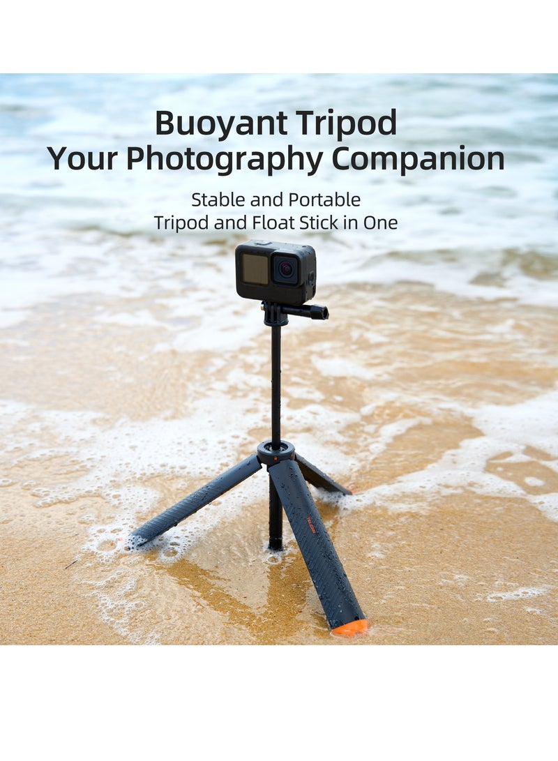 Floating tripod selfie stick, waterproof telescopic selfie stick, tripod, handle, 30m waterproof, can be connected to devices weighing up to 200g, compatible with most sports cameras