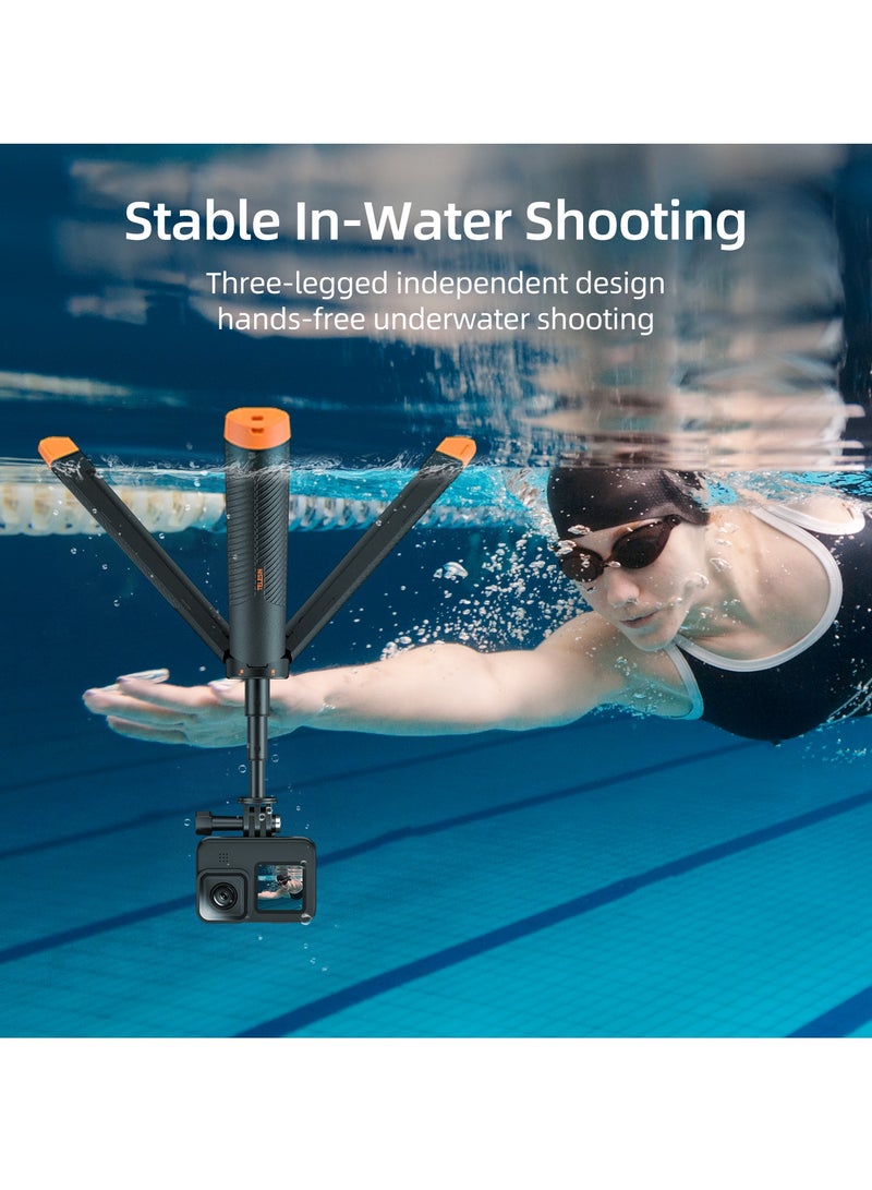 Floating tripod selfie stick, waterproof telescopic selfie stick, tripod, handle, 30m waterproof, can be connected to devices weighing up to 200g, compatible with most sports cameras