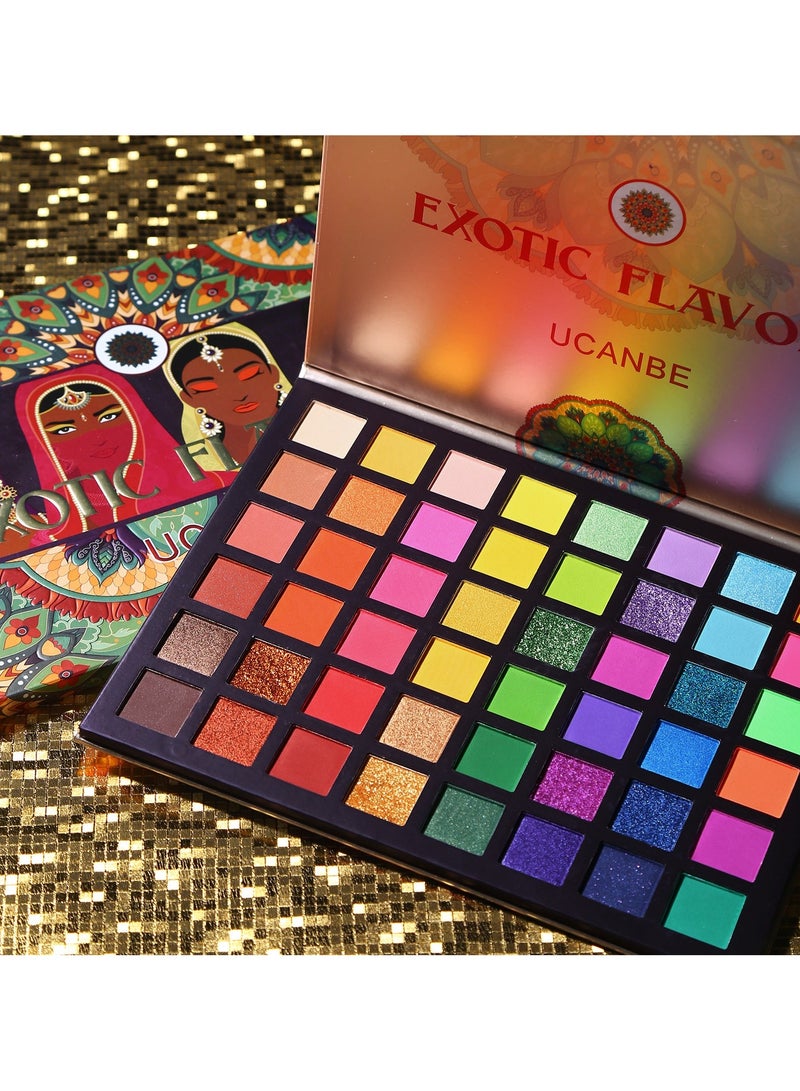 UCANBE EXOTIC FLAVORS Neon Eyeshadow Palette 48 Vibrant Colors with Matte, Shimmer & Glitter Finishes High Pigment Rainbow Makeup Gift Set