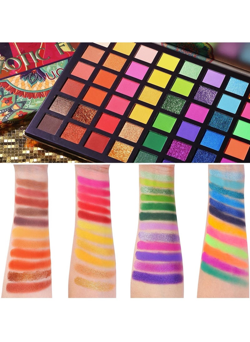 UCANBE EXOTIC FLAVORS Neon Eyeshadow Palette 48 Vibrant Colors with Matte, Shimmer & Glitter Finishes High Pigment Rainbow Makeup Gift Set