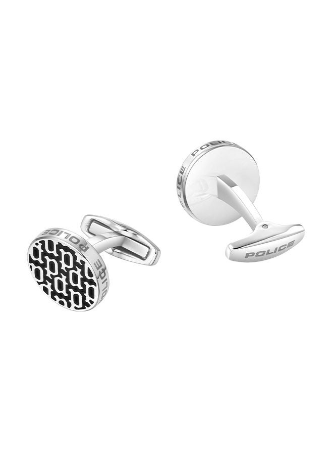 Police Hero Stainless Steel Gents Cufflinks With Black P Logo Monogram - PEAGC0022701