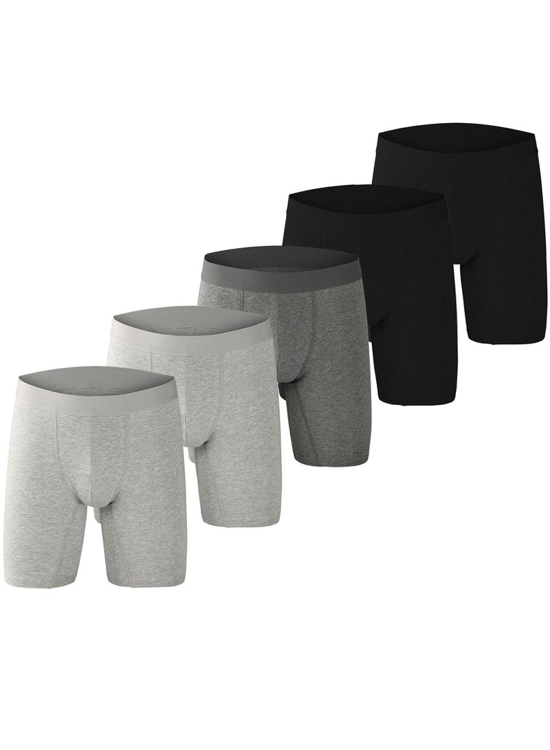 Men's 5-Pack Boxer Briefs - Mid-Rise, Anti-Chafing Stretch Cotton, Breathable Athletic Underwear in Assorted Colors (Black/Gray/Light Grey) - Available in S