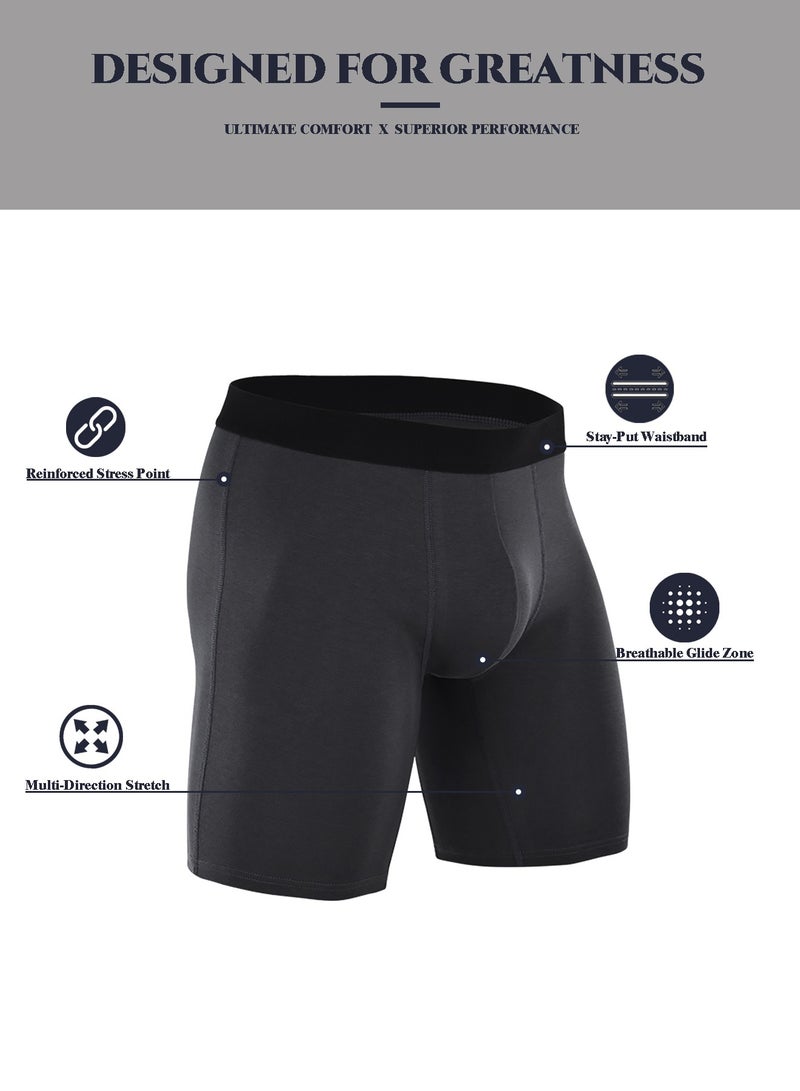 Men's 5-Pack Boxer Briefs - Mid-Rise, Anti-Chafing Stretch Cotton, Breathable Athletic Underwear in Assorted Colors (Black/Gray/Light Grey) - Available in S