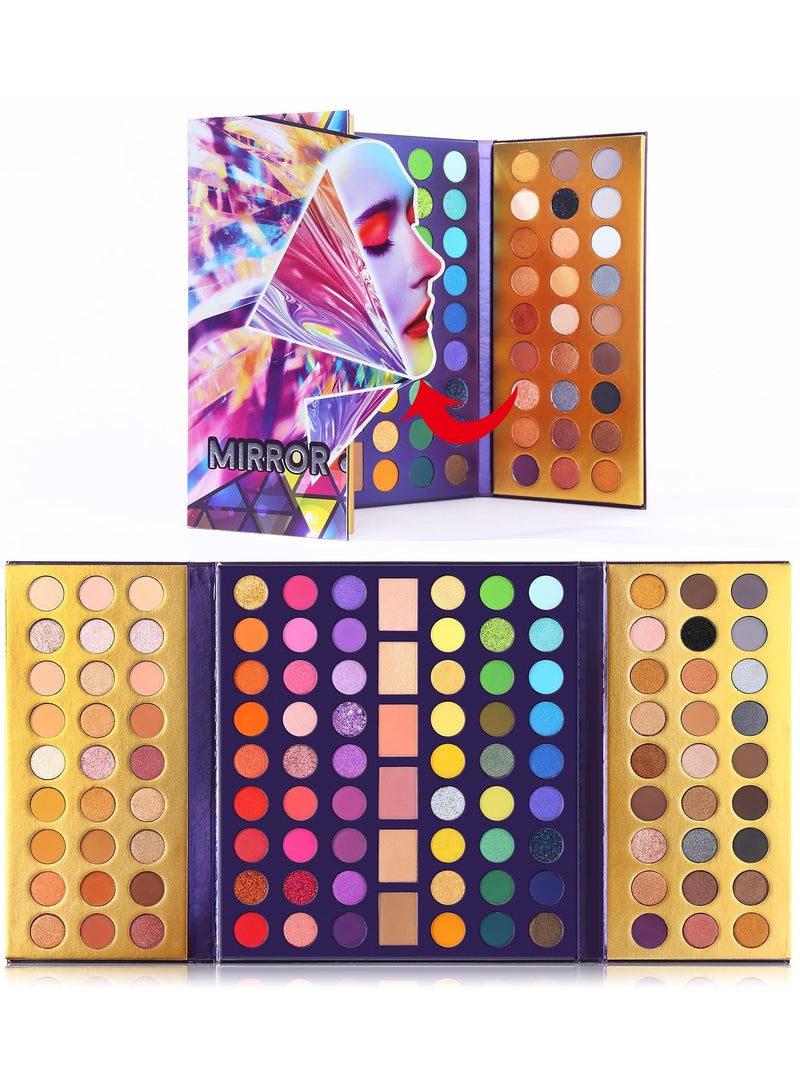 UCANBE 114 Color Holographic Eyeshadow Palette Earthy Tones with Contour Blush and Highlighter All in One