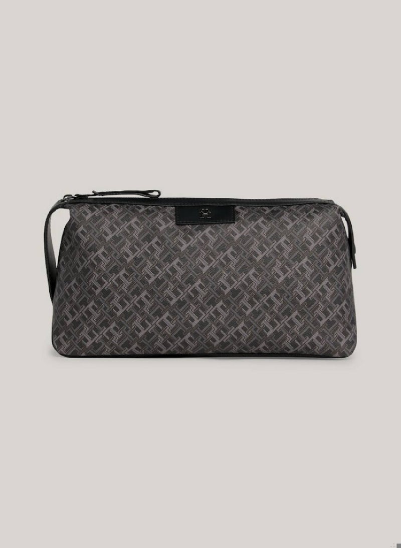 Men's Th Monogram Plaque Washbag/ Toiletery Bag -  Textured finish, Black