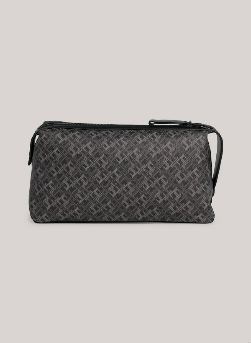 Men's Th Monogram Plaque Washbag/ Toiletery Bag -  Textured finish, Black