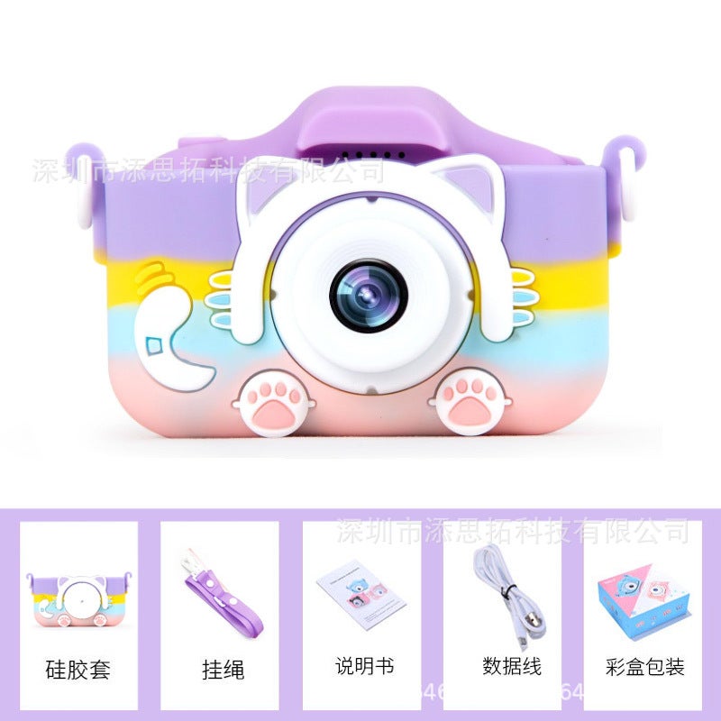 New Kids 5s Cartoon Camera HD Dual Toy Gift x5s HD Double Photo Rainbow Purple Cat x5s HD Double Photo Rainbow Purple Cat