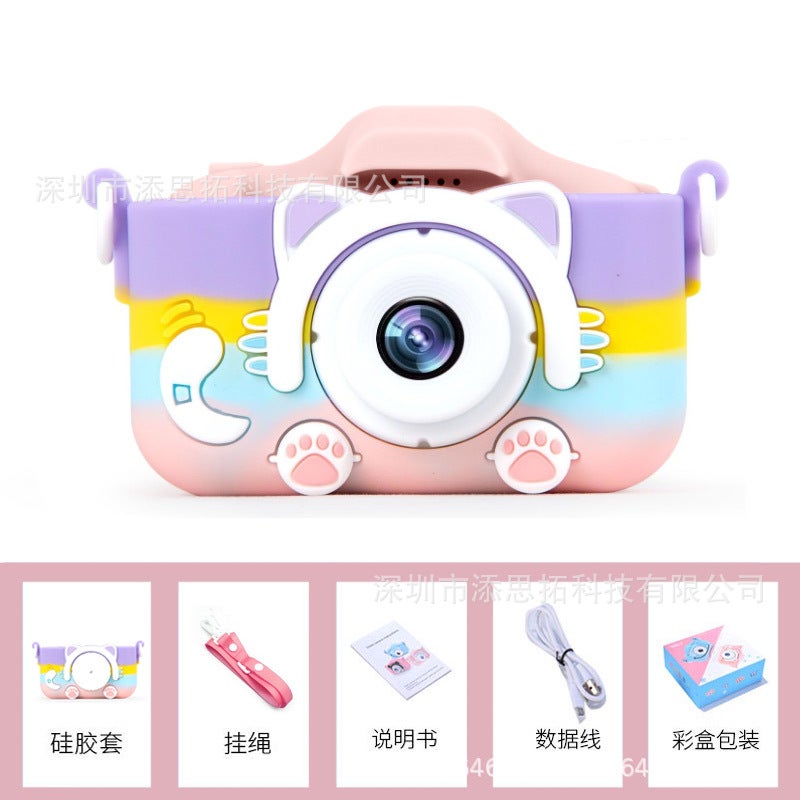 New Kids 5s Cartoon Camera HD Dual Toy Gift x5s HD Dual Camera Rainbow Pink Cat x5s HD Dual Camera Rainbow Pink Cat