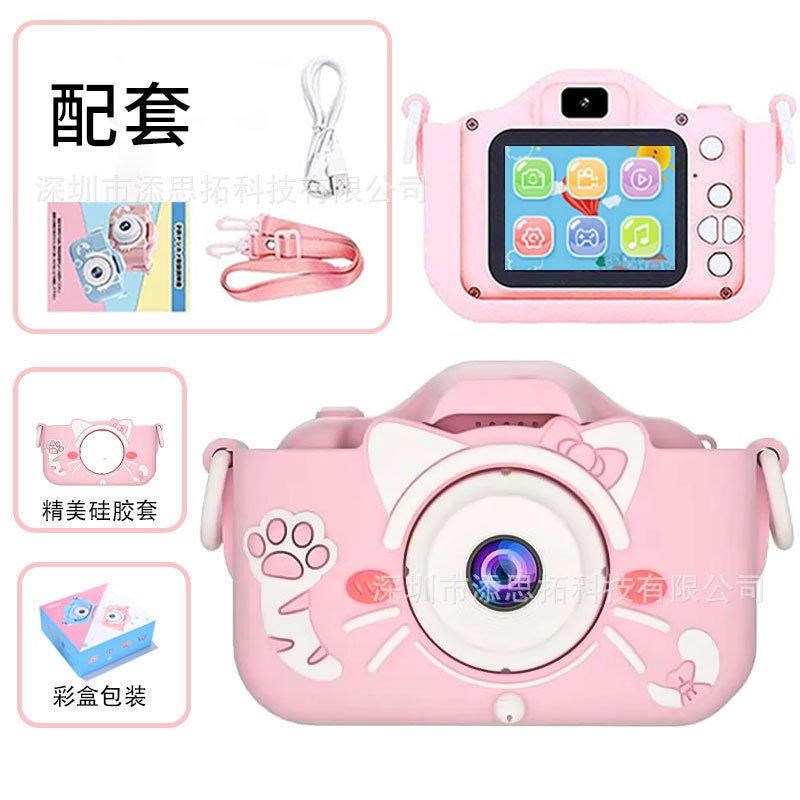 New Kids 5s Cartoon Camera HD Dual Toy Gift x5sB cat pink x5sB cat pink