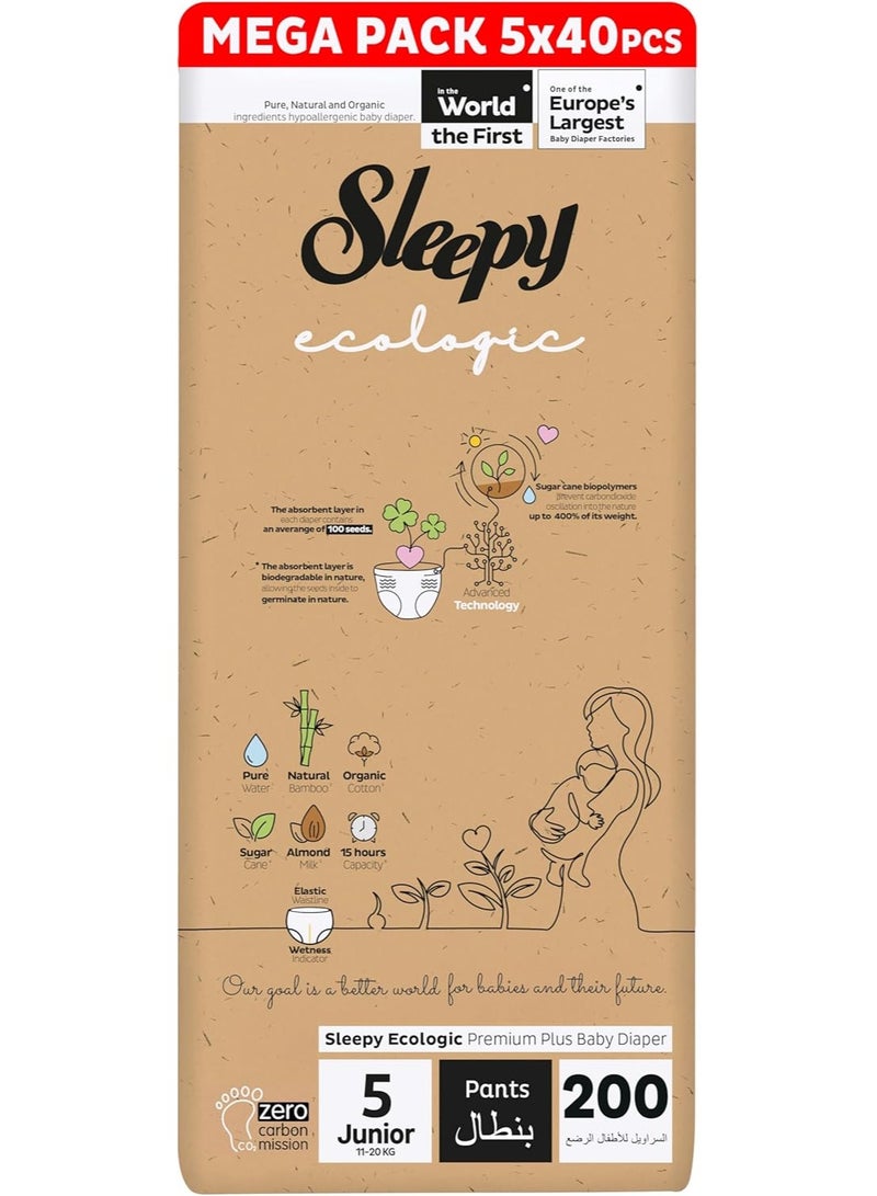 Sleepy Ecologic Pants Size 5  200 Count  Eco-Friendly Hypoallergenic  Superior Absorbency  All-Natural Materials