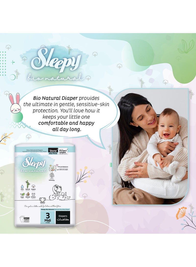 Sleepy Bio Natural Premium Size 3 Diapers 112 Count 2-5Kg Hypoallergenic Water Based  Almond Milk  Vegan  100% Leakproof