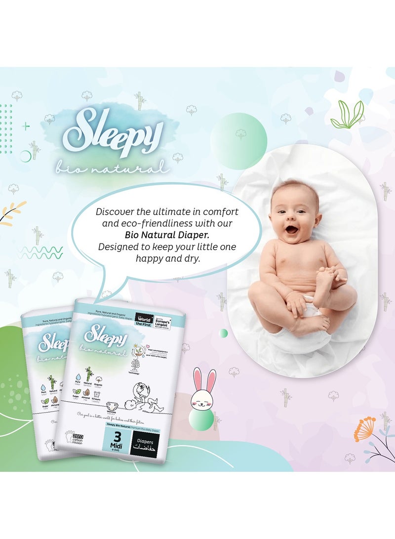 Sleepy Bio Natural Premium Size 3 Diapers 112 Count 2-5Kg Hypoallergenic Water Based  Almond Milk  Vegan  100% Leakproof