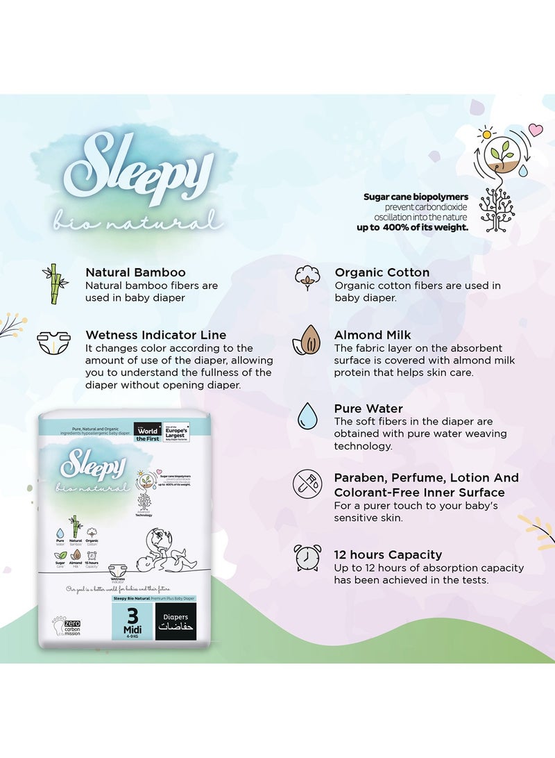 Sleepy Bio Natural Premium Size 3 Diapers 112 Count 2-5Kg Hypoallergenic Water Based  Almond Milk  Vegan  100% Leakproof