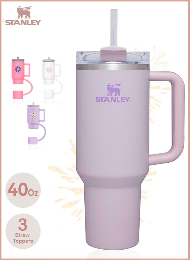 Stanley Quencher H2.0 Flow State 40oz Orchid Stainless Steel Vacuum Insulated Tumbler with Lid, Straw and 3 Straw Stoppers for Water and Iced Tea, Cold Retention in Pack of 1 & 2