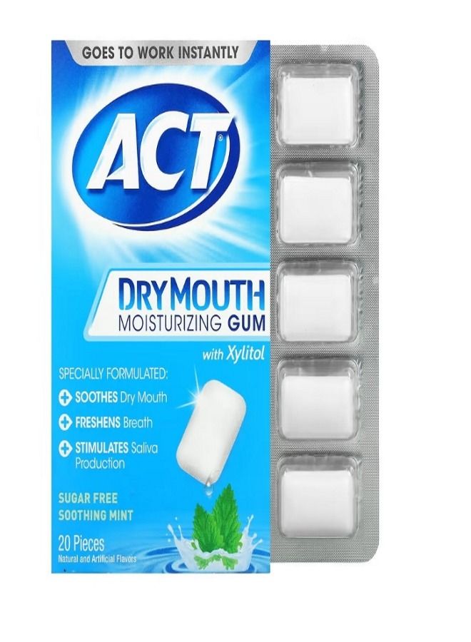 Dry Mouth Moisturizing Gum with Xylitol Sugar Free Soothing Mint 20 Pieces