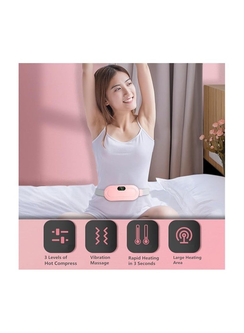 Portable Heating Pad Cordless Electric Digital Display Waist Belt Abdominal Massage Device with 3 Heat Levels and 4 Massage Modes for Back or Belly Pain Relief Gift for Women