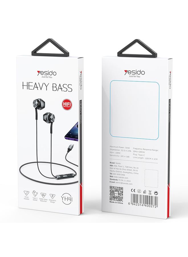 Yesido YH41 Type-C Plug Wired HiFi Sound Music Earphones with Mic