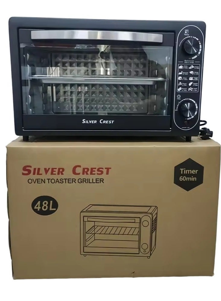 Silver Crest 48L Large Electric OEM Customized Countertop, Cooks Baking Pizza Griller Toaster Oven (Black)