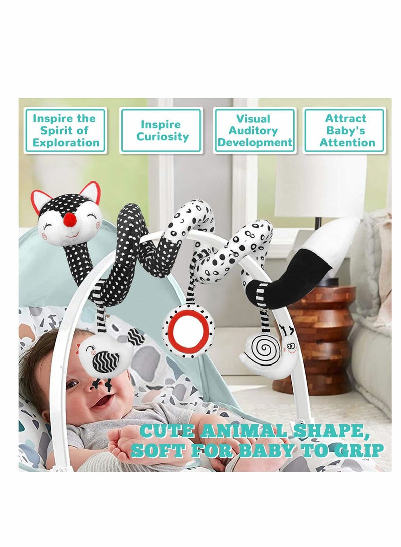 ELECDON Plush Spiral Stroller Toys, Black and White Fox Activity Rattles, Hanging Toys for Newborns, Perfect Gift for Babies 0 to 12 Months