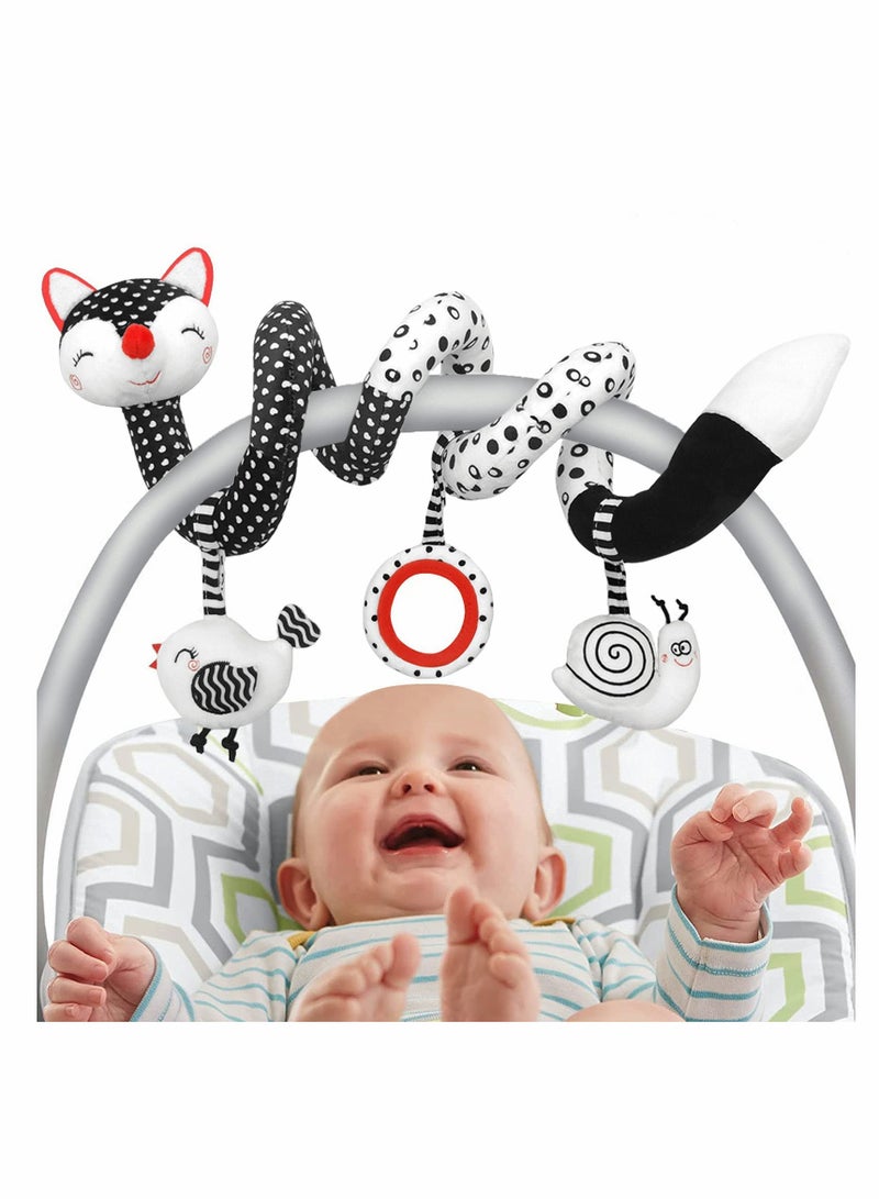 ELECDON Plush Spiral Stroller Toys, Black and White Fox Activity Rattles, Hanging Toys for Newborns, Perfect Gift for Babies 0 to 12 Months