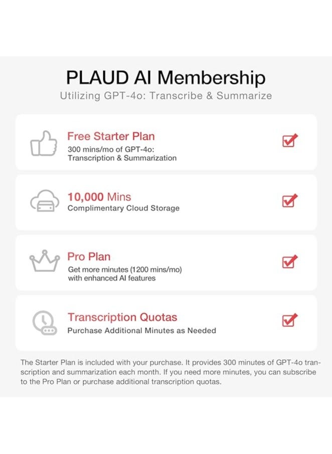 Plaud NB-100 ChatGPT Empowered AI Voice Recorder - Starlight