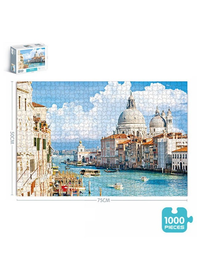 The Canals of Venice in Summer 2000 Piece Wooden Jigsaw Puzzle Large Puzzle Artwork for Adults and Teenagers Challenging and Beautiful