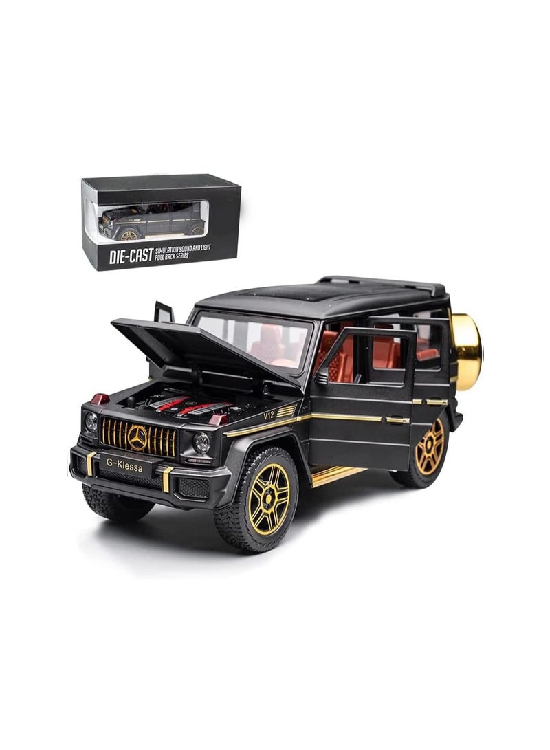 1/24 Black Mercedes G63 Amg Exquisite Model Car, Zinc Alloy Pull Back Toy Car With Sound And Light, Suitable For Kids Boys Girls Gift