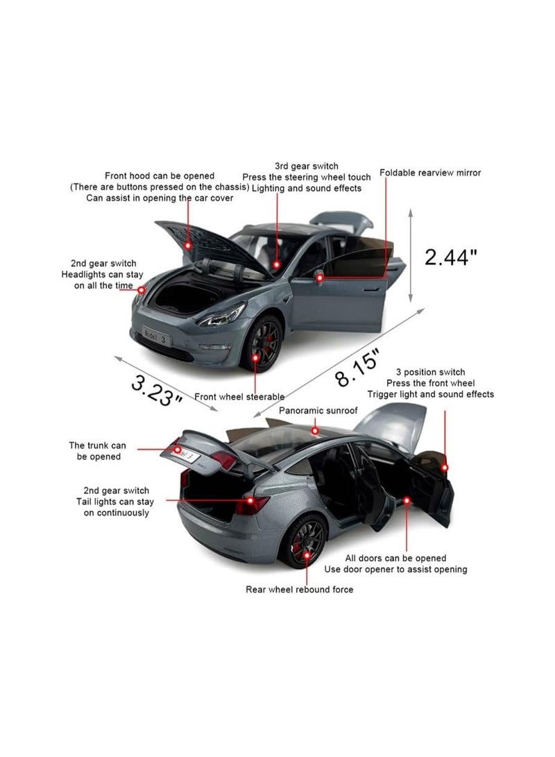 1:24 Model 3 Gull Wing Doors Children Die Cast Toy Car, Pull Back Alloy Car With Light And Music, Suitable Gift For Boys And Girls