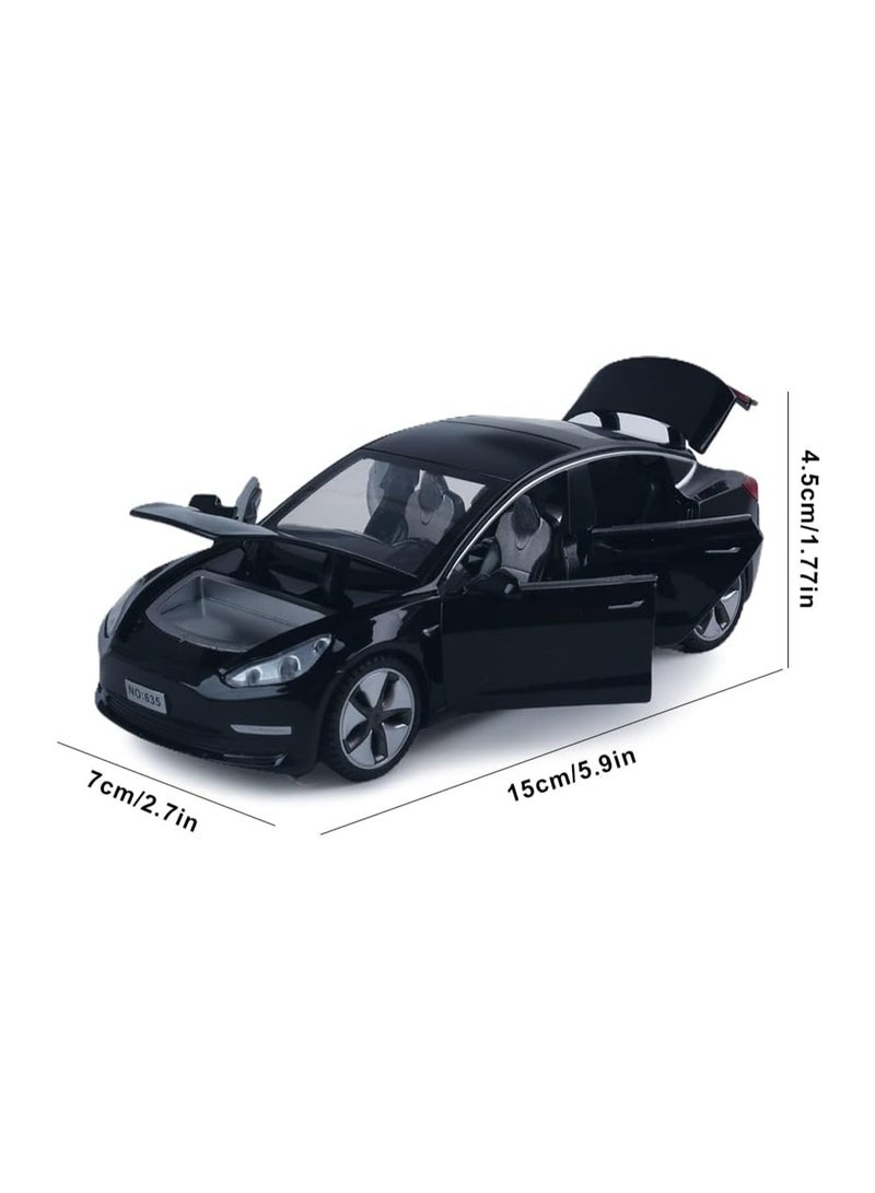 1:32 Black Tesla Model 3 Car Diecast Toy Car For Kids, Pull Back Alloy Car With Light And Music, Kids Gift Mini Vehicle Toy, Kids Birthday Gift