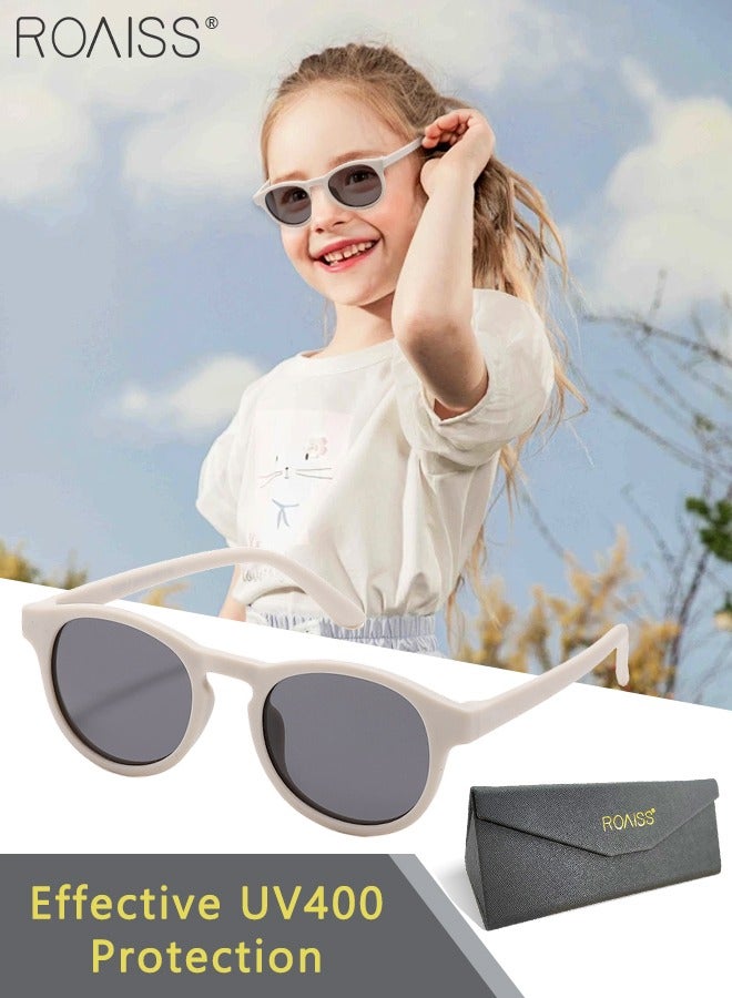 Round Polarized Sunglasses for Kids, UV400 Protection Cute Beach Holiday Sun Glasses with Lightweight Flexible TPEE Frame for Boys Girls and Children Age 3-12, White