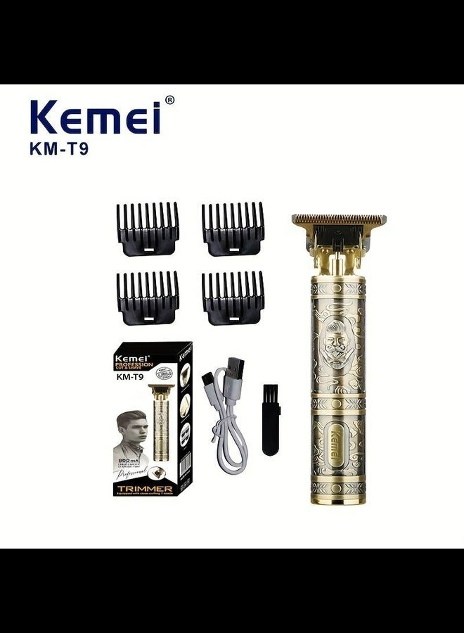 Cordless USB Rechargeable Metal Case Trimmer, Men's Shaver Beauty Sculpting Shaver With Guide Comb For Personal And Stylist Use - The Perfect Gift For His KM-T9