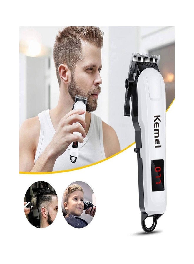 Professional LCD Display Electric Hair Clipper Cordless Rechargeable Shaver Trimmer White