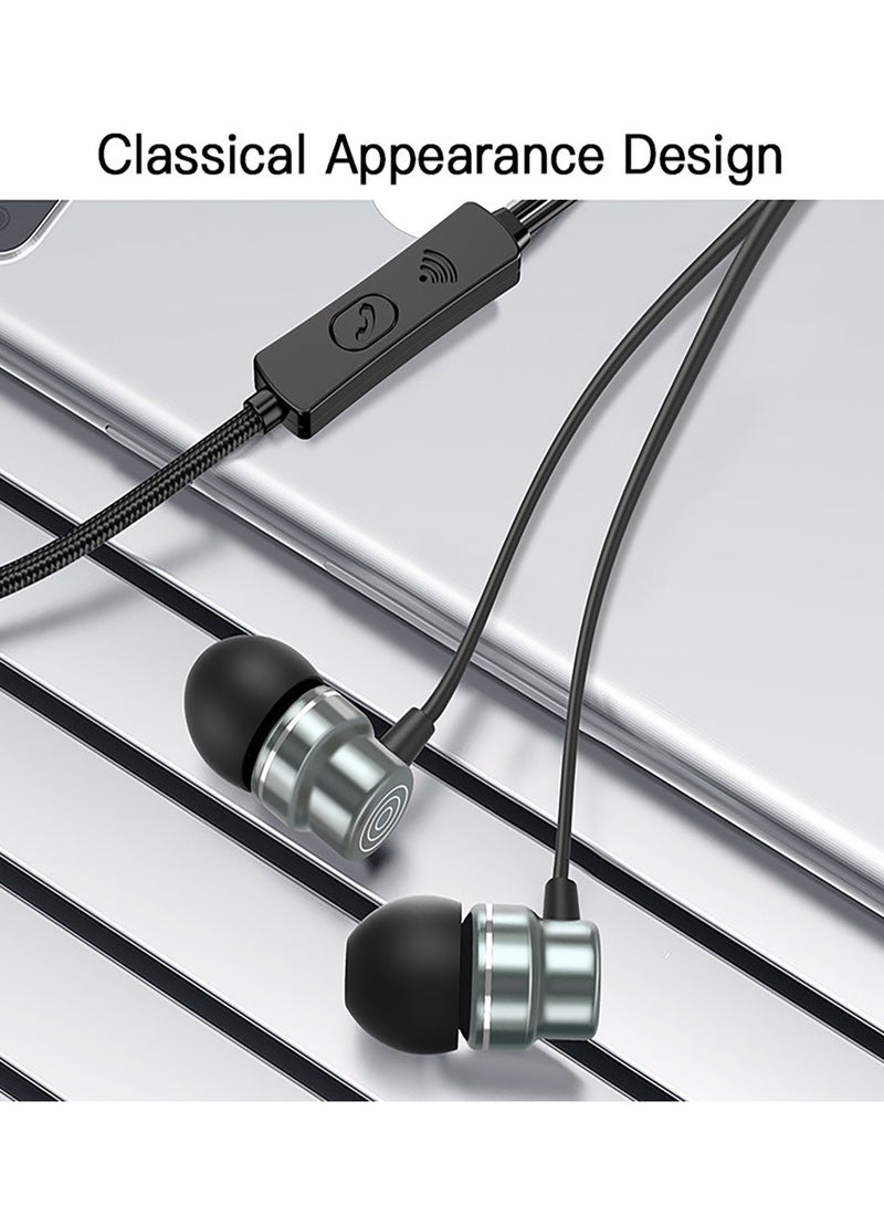 YH32 Stereo Earphone Aluminum Alloy Braided Wire With HD Microphone 3.5mm Earbuds In-Ear Stereo Sport Earphone Black