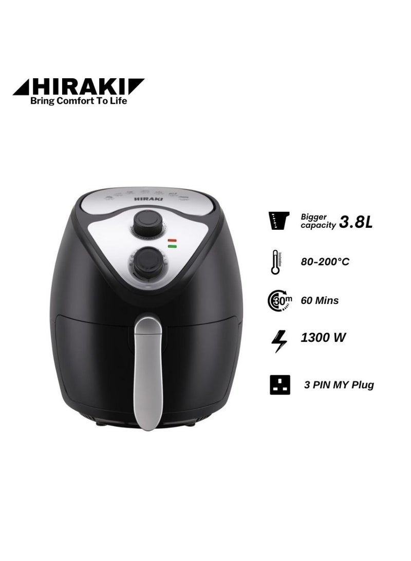 Hiraki Sirim Approved Safety Air Fryer Oil Free Electronic Pan Large 3.8l With 1300w AF105