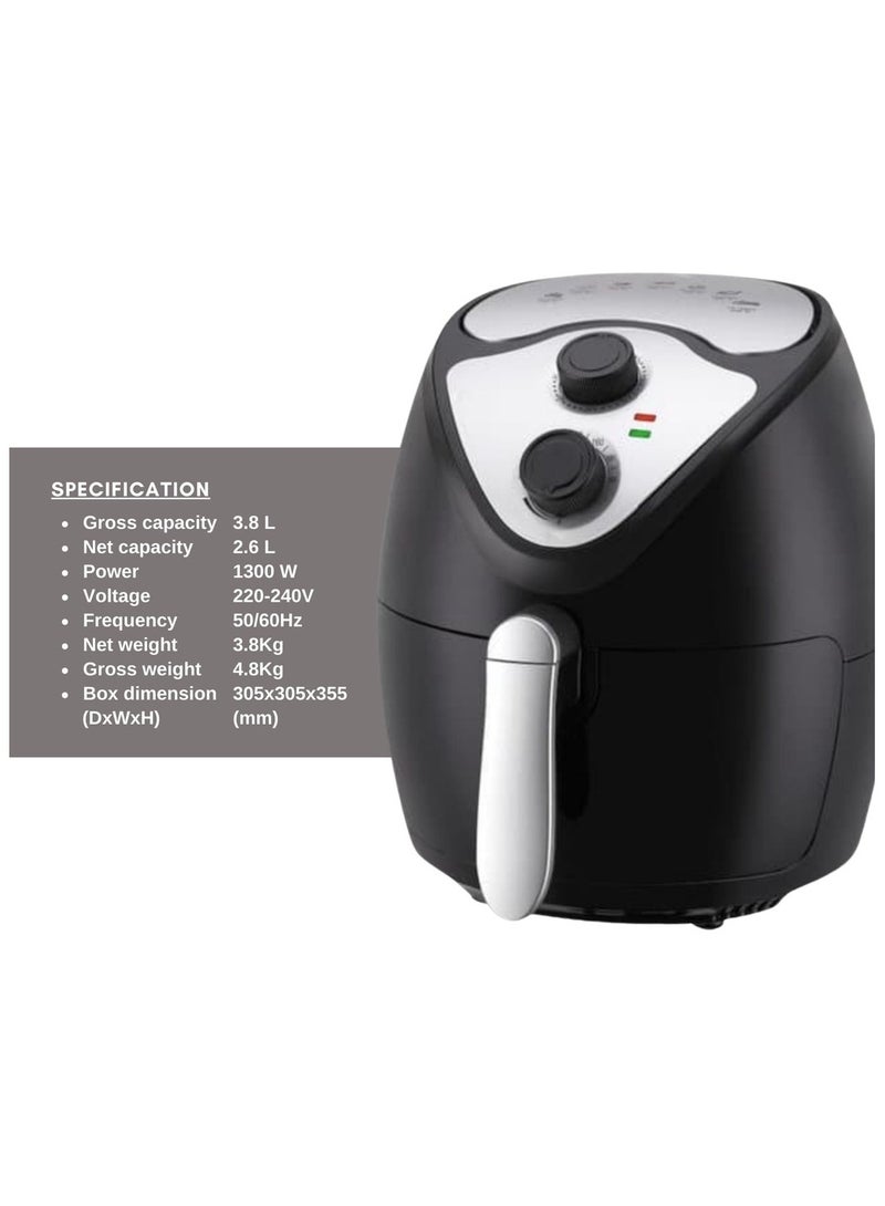 Hiraki Sirim Approved Safety Air Fryer Oil Free Electronic Pan Large 3.8l With 1300w AF105