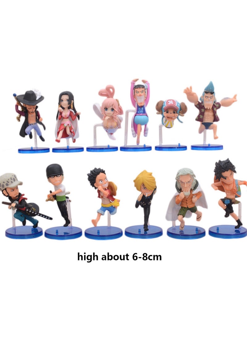 12 Pirate Anime Model Figurines (About 6-8cm High)