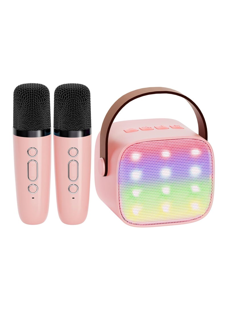 Mini Karaoke Machine for Kids & Adults, Portable Bluetooth Speaker with 2 Wireless Microphones, Birthday Gifts for Girls 4,5,6,7,8+ Years Old Toddler Teens - Multicolor