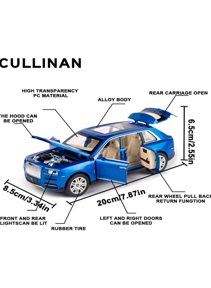 1/24 Blue - Cullinan Exquisite Car Model Rolls-Royce Cullinan Model Car, Zinc Alloy Pull Back Toy Car With Sound And Light, Suitable For Kids Boys Girls Gift.