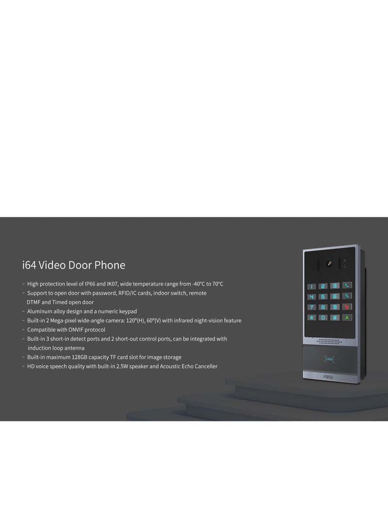 Fanvil I64 SIP Video Door Phone with 2MP Camera, RFID Access, Waterproof & Vandal-Resistant – Outdoor Intercom System