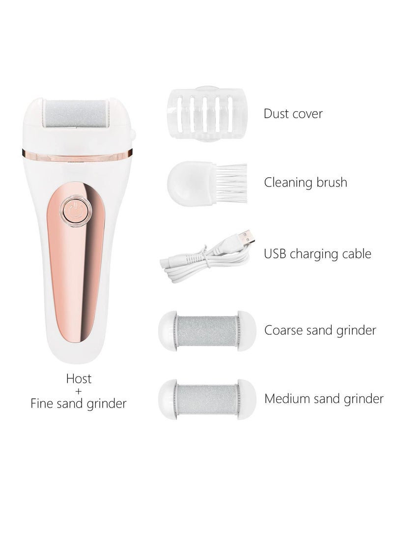 Electric Foot Callus Remover Kit, Rechargeable Waterproof Foot Scrubber with LED Light Battery Display, Pedicure Tools with 3 Roller Heads 2 Speed for Remove Cracked Heels Calluses Hard Skin