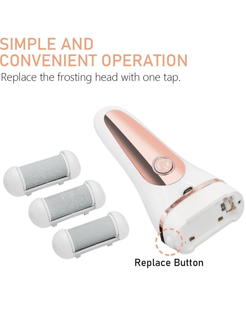 Electric Foot Callus Remover Kit, Rechargeable Waterproof Foot Scrubber with LED Light Battery Display, Pedicure Tools with 3 Roller Heads 2 Speed for Remove Cracked Heels Calluses Hard Skin